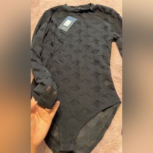 Fashion Nova Black Textured Bodysuit